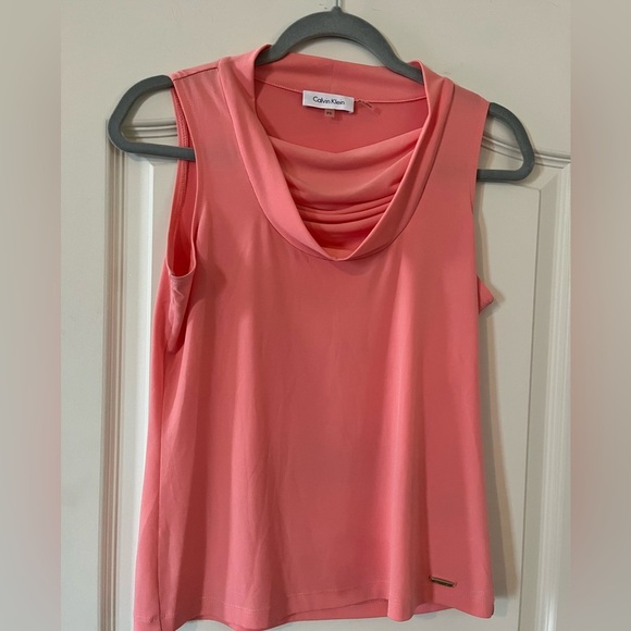 Calvin Klein Light Peach Sleeveless Draped Neckline Blouse Size Petite Small - Picture 1 of 10